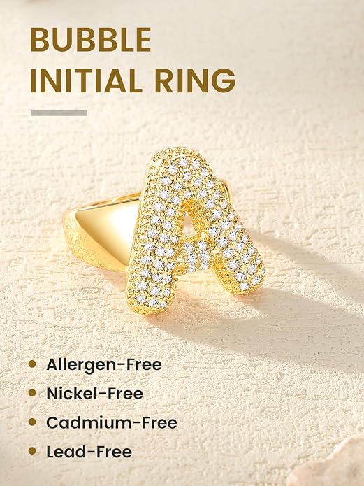 KeyStyle Bold Initial Letter Rings Adjustable, GoldChic Jewelry Women Gold Statement Ring Personalized Engraved Women’s Open Signet Ring for Party (Gold, White Gold, Black)