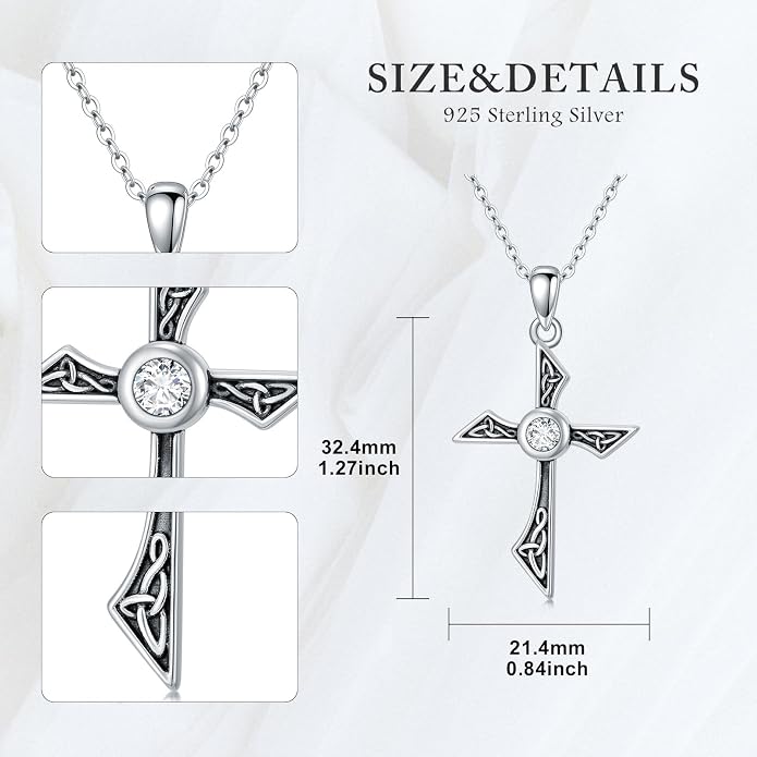 Cross Necklace for Women 925 Sterling Silver Crucifix Pendant Christian Cross Jewelry for Women Men