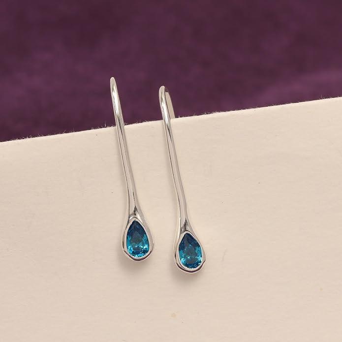 LeCalla 925 Sterling Silver Drop Ear Cuffs Earrings | Lightweight Threader Wire Shaped Teardrop Dangle Earring for Women | Hypoallergenic Piercing Gifts for Her