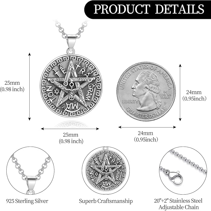 Tetragrammaton/Thors Hammer/Viking Axe/Jewish/Yahweh Necklace for Men 925 Sterling Silver Viking Norse Pagan Jewelry Gifts for Women