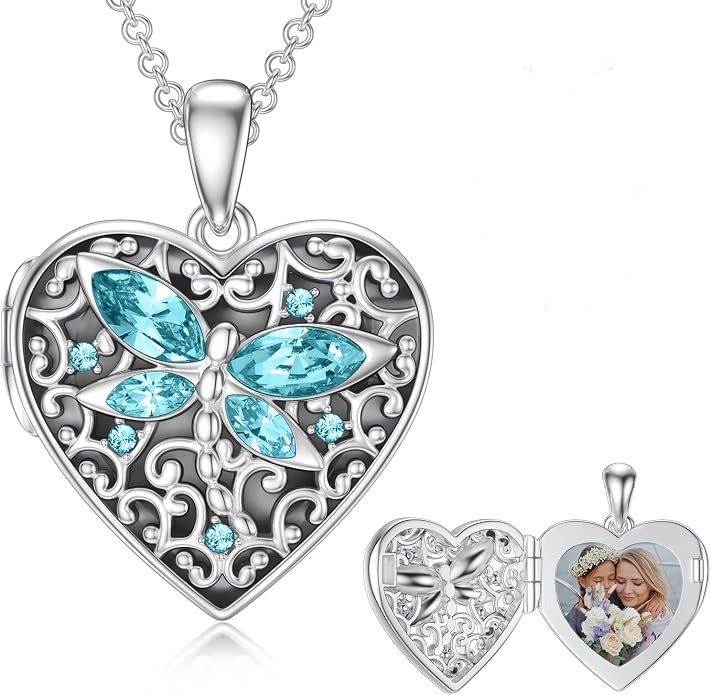 Dorunmo Personalized Locket Necklace 925 Sterling Silver that Holds Pictures Butterfly Birthstone Photo Heart Locket Custom Jewelry Congratulations New Beginnings New Job Gifts for Women