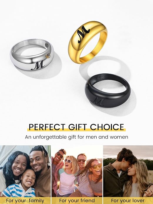 GOLDCHIC JEWELRY Chunky Dome Ring for Women, Stainless Steel Bold Stacking Croissant Statement Ring For Men (Size 7-12, Custom)