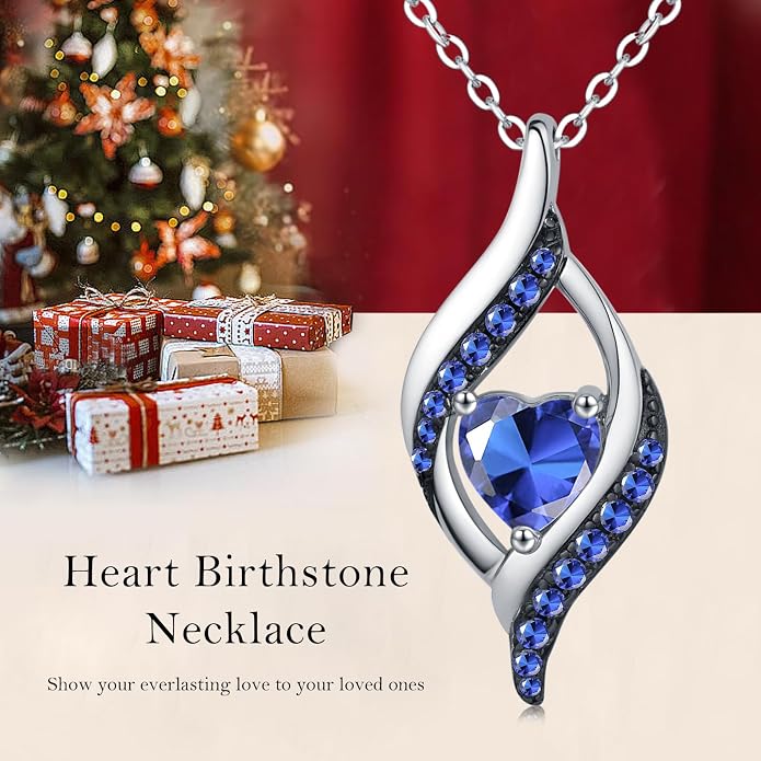 KiiKii Birthday Gifts for Women Birthstone Necklace Platinum Plated 925 Sterling Silver Forever Love Heart Pendant Meaningful Jewelry Gifts for Wife Mom