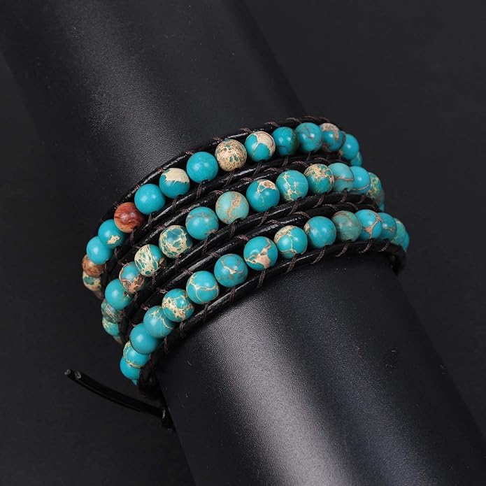 Boho Wrap Bead Bracelet for Women - Handmade Adjustable Natural Stone Beaded Bracelets Yoga Healing Bracelet Bangle Hippie Jewelry