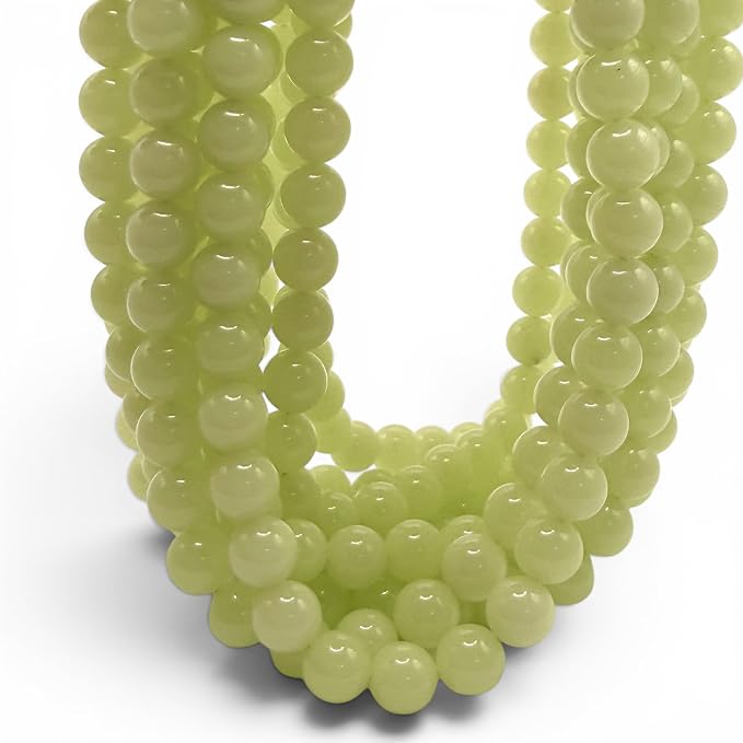 ABCGEMS Glow-in-Dark Mexican Olive-Green Aragonite Beads (AKA Cave Calcite- Extremely Rare) Healing Crystal Chakra Energy Stone Ideal for Bracelet Necklace Ring DIY Jewelry Making Smooth Round 12mm