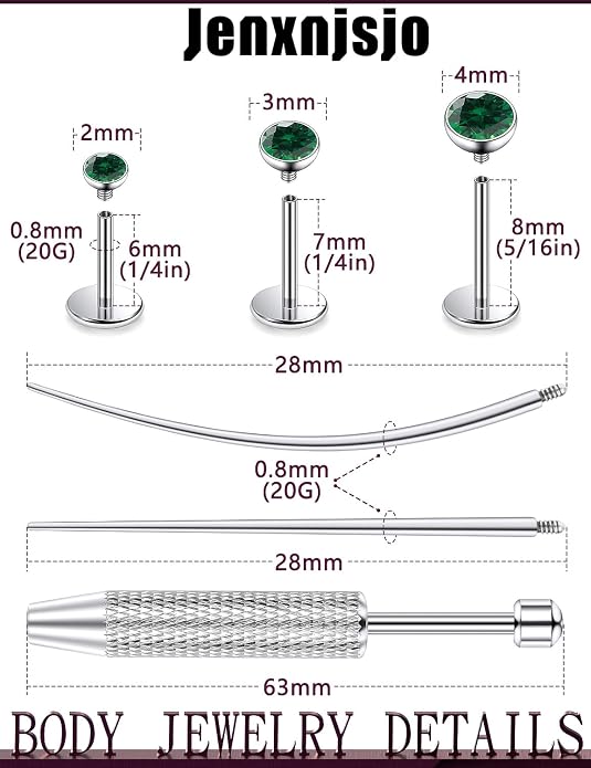 Jenxnjsjo F136 Titanium 20/18/16g Earrings Nose Lip Rings Studs Labret Medusa Tragus Helix Conch Cartilage Piercing Jewelry for Women
