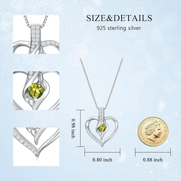 Birthstone Necklace Gifts for Women, 18K Gold-plated Sterling Silver Love Heart Necklace Durable Box Chain Women Jewelry Gifts for Her 20"