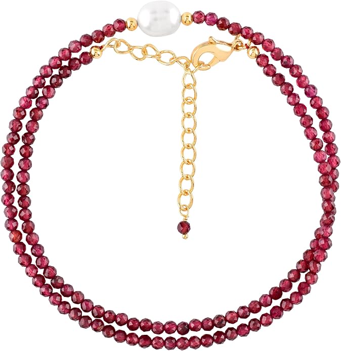 InfinityGemsArt Gemstone Gold Necklace For Women, Birthstone Natural Crystal Stone With Freshwater Pearl Beaded Jewelry, Gold Plated 18 Inch Chain