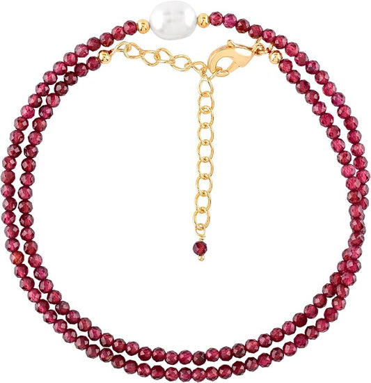 InfinityGemsArt Gemstone Gold Necklace For Women, Birthstone Natural Crystal Stone With Freshwater Pearl Beaded Jewelry, Gold Plated 18 Inch Chain