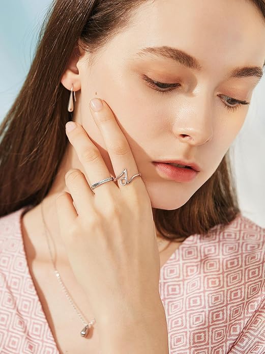 SILVERCUTE S925 Initial Rings, Adjustable Size 6-12 Statement Alphabet Letter A-Z Jewelry Personalized Twisted Initials Rings Sterling Silver Stacking Ring for Women