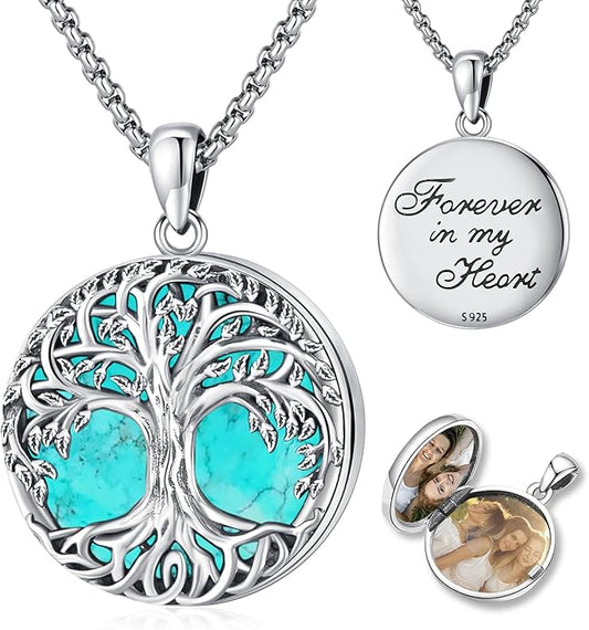 Tree of Life Necklace Sterling Silver Crystal Abalone Shell Tree Pendant with Heart Family Tree Jewelry for Women Mother's Day Gifts