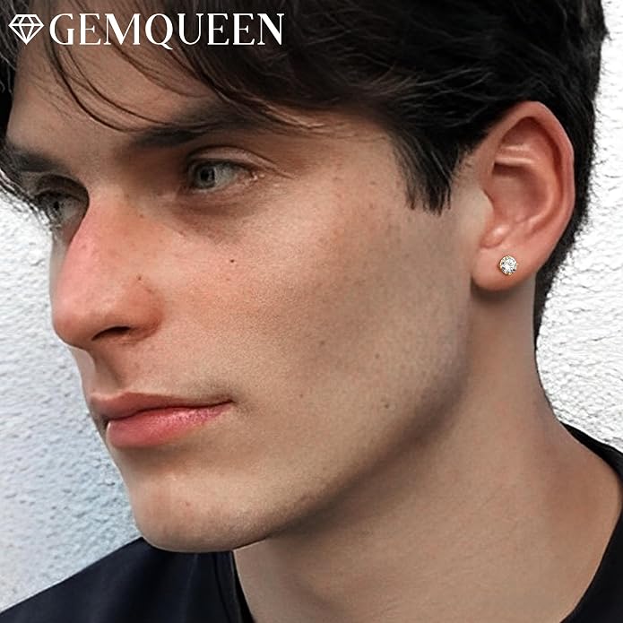 Moissanite Stud Earrings : 18K White Gold Plated Solid 925 Sterling Silver Earring Hypoallergenic Dainty Flat Back Stud Earrings Jewelry for Women Men D Color VVS1 Clarity
