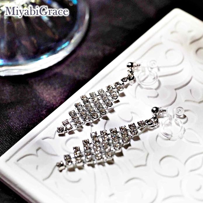 Dangle Silver Invisible Clip On Earrings for Women Not Pierced Gold Crystal Rhinestone Comfortable Hoop Fringe Long Chain Clip On Earrings