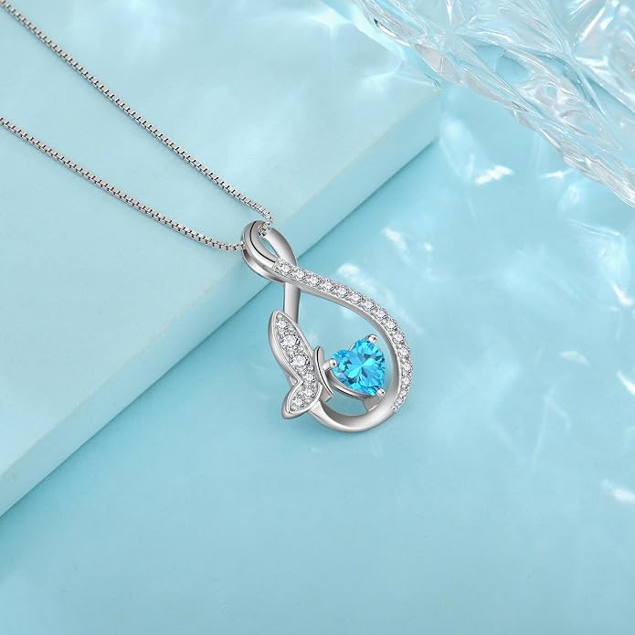 Infinity Butterfly Necklace for Women 925 Sterling Silver Heart Birthstone Created Gemstone Pendant Jewelry Gifts for Women Her