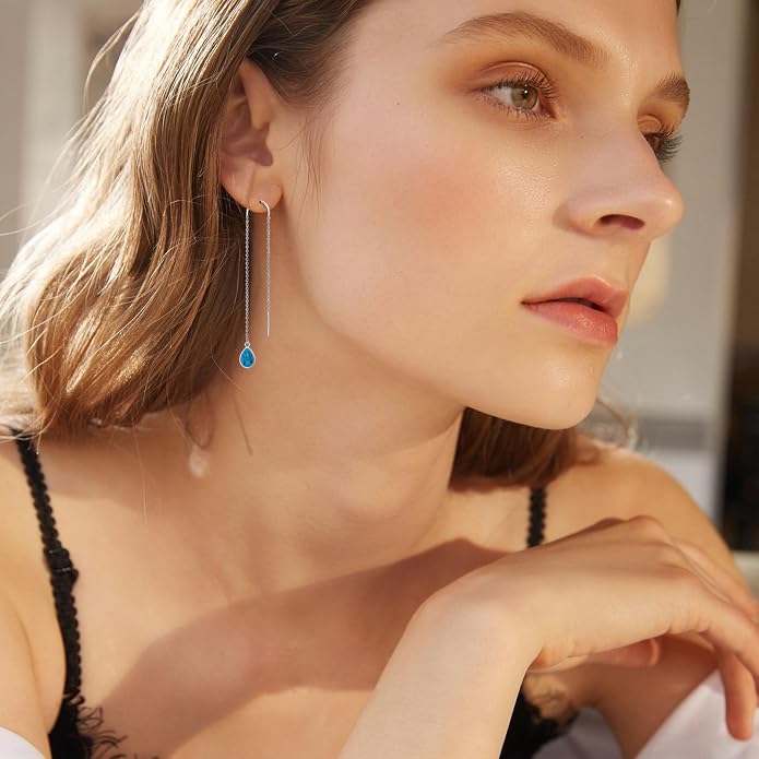 Teardrop Earrings Threader Earrings 925 Sterling Silver Droplet Jewelry Drop Dangle Long Charm Earrings for Women Girls Birthday Gifts