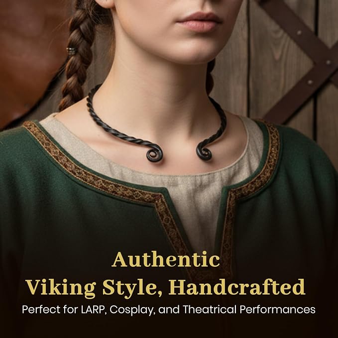 ARTIZANSTORE Hand Forged Necklace | Iron Torc Jewelry for Men | Viking Torc with Scroll Design | Medieval Craftsmanship