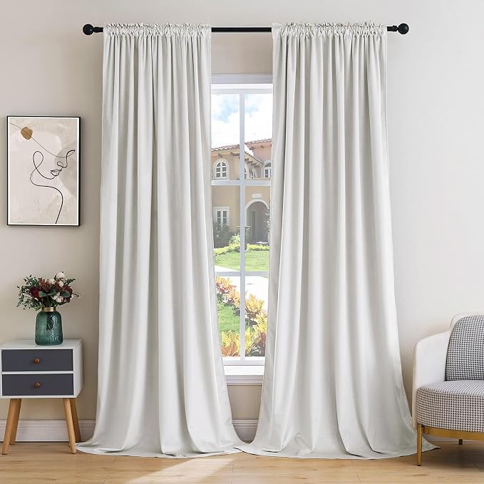 MIULEE White Blackout Velvet Curtains Drapes 84 Inch Long 52"x84" Bedroom | Luxurious Bedroom Living Room Decor, Room Darkening, Thermal Insulated, Rod Pocket Design, Super Soft Fabric