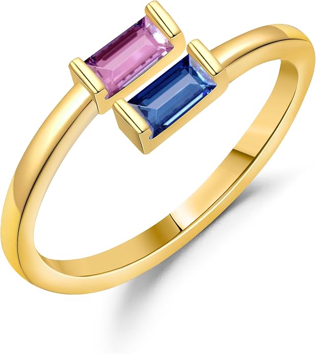 JSJOY Birthstone Rings for Women Dainty Emerald Blue Ring Birthday Gifts for Mom Her Gemstones CZ Ring for Teens Gold Rings That Don't Tarnish Adjustable Ring Jewelry Gifts