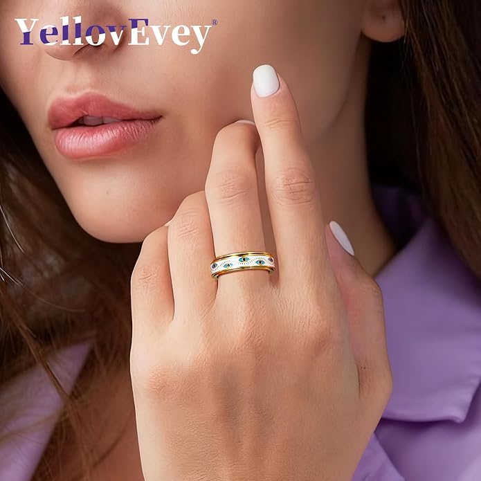 Evil Eye Fidget Ring for Women - Anxiety Relief Spinner Jewelry,18K Gold Plated Stainless Steel Turkish Ojo Turco Protection Rings Gift for Adults