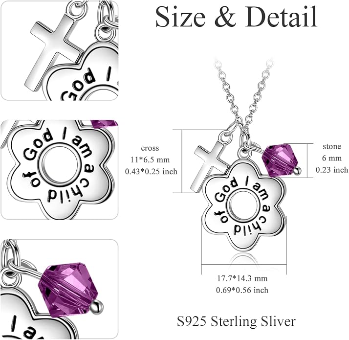 AOBOCO 925 Sterling Silver I Am a Child of God Daisy Necklace Jewelry Birthday Birthday Baptism Communion Gifts for Girls