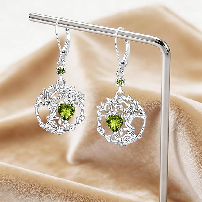 Odinstone 925 Sterling Silver Earrings Tree of Life Teardrop Moonstone Dangle Drop Leverback Earrings for Women