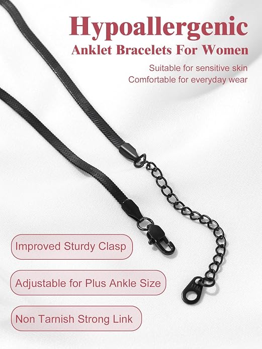 FOCALOOK 14K Gold Plated Anklets for Women Waterproof Plus Size Ankle Bracelet 8.5-10.5 Inch Adjustable Mariner/Figaro/Flat Snake/Cuban Link Chain Anklet Jewelry for Summer Beach Holiday
