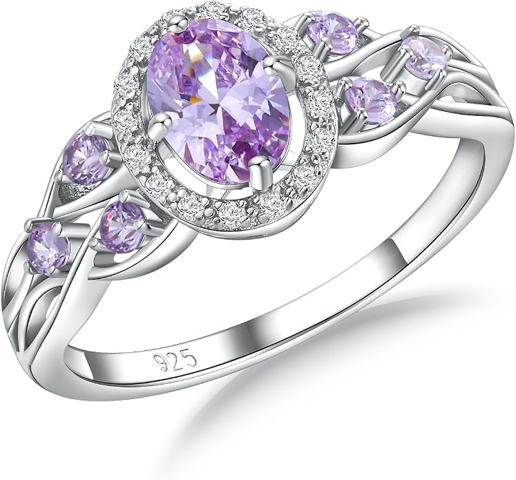 925 Sterling Silver Celtic Knot Engagement Ring for Women Moissanite/Cubic Zirconia Inlaid Oval Shaped Birthstone Rings Cocktail Wedding Birthday Jewelry(with Box)