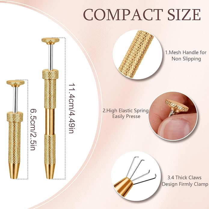 ONESING 2Pcs Piercing Ball Grabber Tool for Changing Jewelry, Stianless Steel Flat Back Earring Applicator Internally Threaded Push Pin Piercing Grabber Tool, Anti Slip 4 Claw Gem Ball Grabber Tool