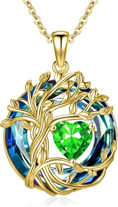 TOUPOP Tree of Life Birthstone Necklace Sterling Silver Pendant Birthstone Necklaces with Blue Crystal Anniversary Birthday Jewelry for Women Mom Wife Her