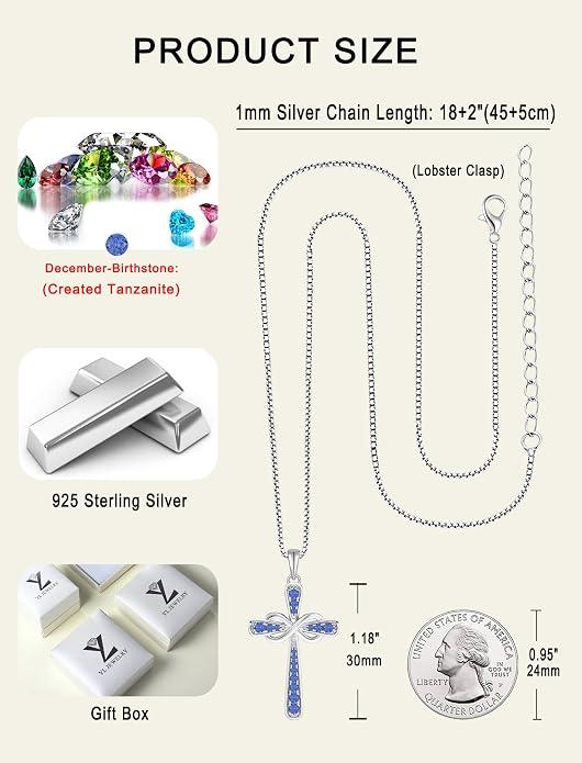 YL 925 Sterling Silver Cross Necklace for Women Halo Infinity Pendant Cubic Zirconia Jewelry for Mom