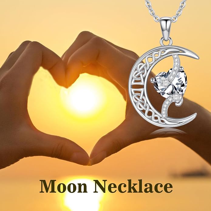 TOUPOP Moon and Star Birthstone Necklace for Women 925 Sterling Silver Celtic Moon Jewelry Birthday Mothers Day Gifts for Mom Wife Her