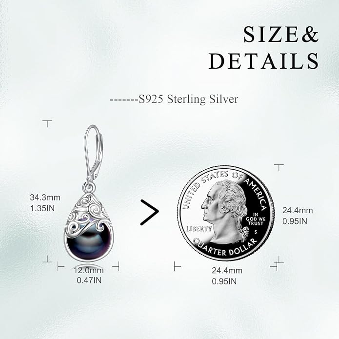 925 Sterling Silver Leverback Earrings Vintage Filigree Dangle Drop Earrings Jewelry Birthday Gifts for Women