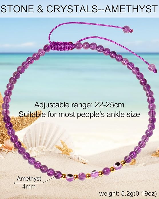 Evil Eye Ankle Bracelets for Women Beads Anklets Beach Accessiory Gemstone Healing Crystal Adjustable