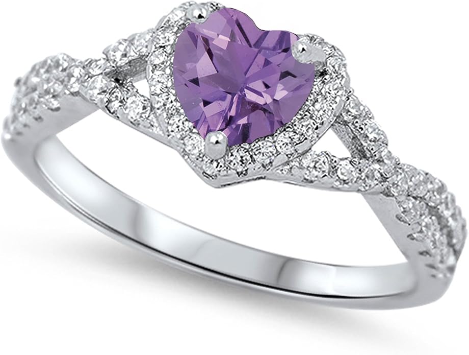 CHOOSE YOUR COLOR Sterling Silver Heart Halo Promise Ring