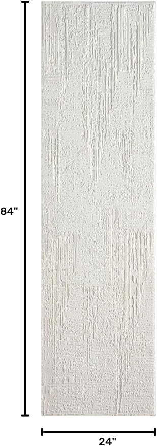 Amy Modern Abstract Runner Rug for Kitchen, 2x7 Contemporary Textured Geometric Cream Neutral Runner, High-Low Pile Stain Resistant Carpet for Bedroom, Hallway or Entryway (2' x 7', Cream)