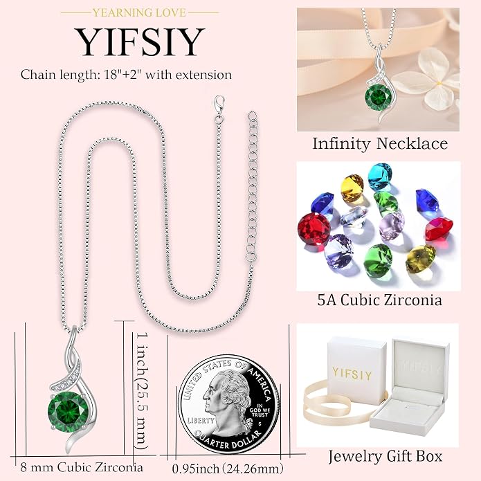 Women‘s Birthstone Pendant Necklace S925 Sterling Silver Imitation Diamond Infinity Necklace Jewelry Gift for Her