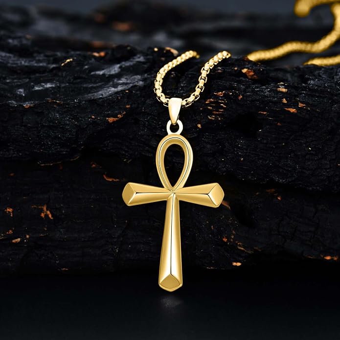 KXJ S925 Sterling Silver Black Cross/Best Dad/Baseball Bat/Silver Cross/Ankh Cross/Crucifix with 22+2 Inches Stainless Steel Rolo Chain Cross Necklace for Men Women Christian Religious Jewelry Gifts