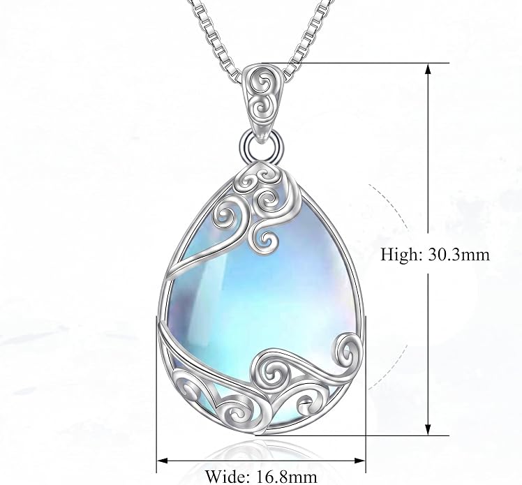 Teardrop Moonstone Necklace for Women Tree of Life/Filigree Birthstone Pendant Necklace Jewelry