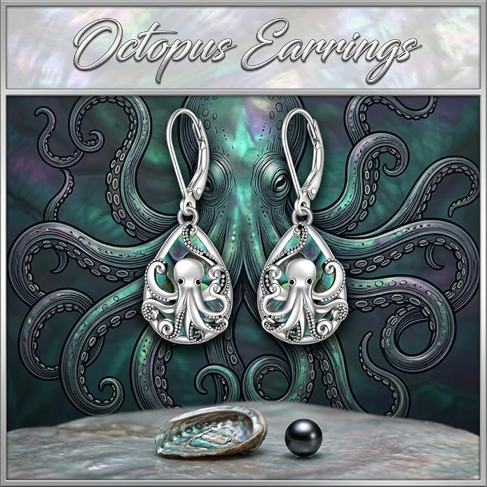 Octopus Earrings for Women Octopus Tentacle Earrings Sterling Silver Ocean Kraken Sea Animal Drop Dangle Jewelry Gift