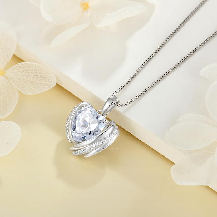 Birthstone Heart Necklace for Women, Infinity Love Heart Birthstone Crystal Charm, 925 Sterling Silver Zirconia Necklace for Mother's Day for your mother and jewelry for your beloved ones on anniversaries