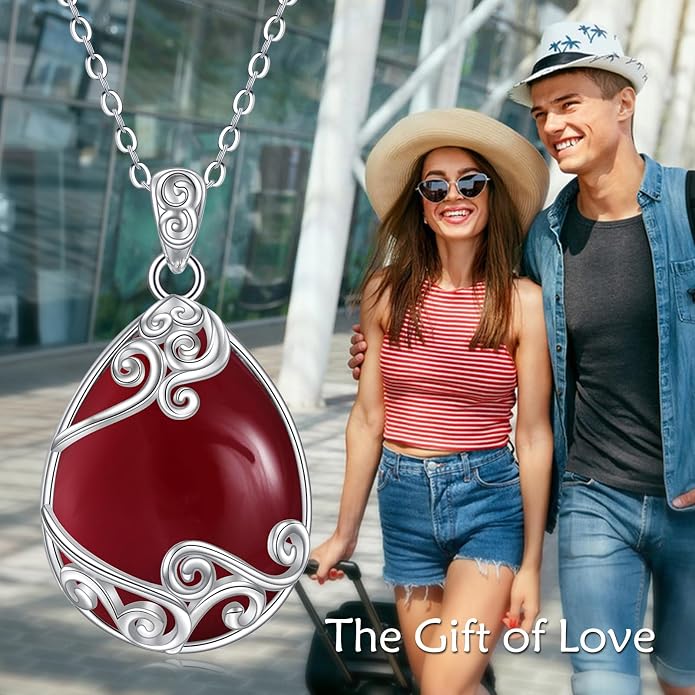 YAFEINI 925 Sterling Silver Moonstone Necklace Filigree Teardrop Pendant Necklace Jewelry for Women Girls