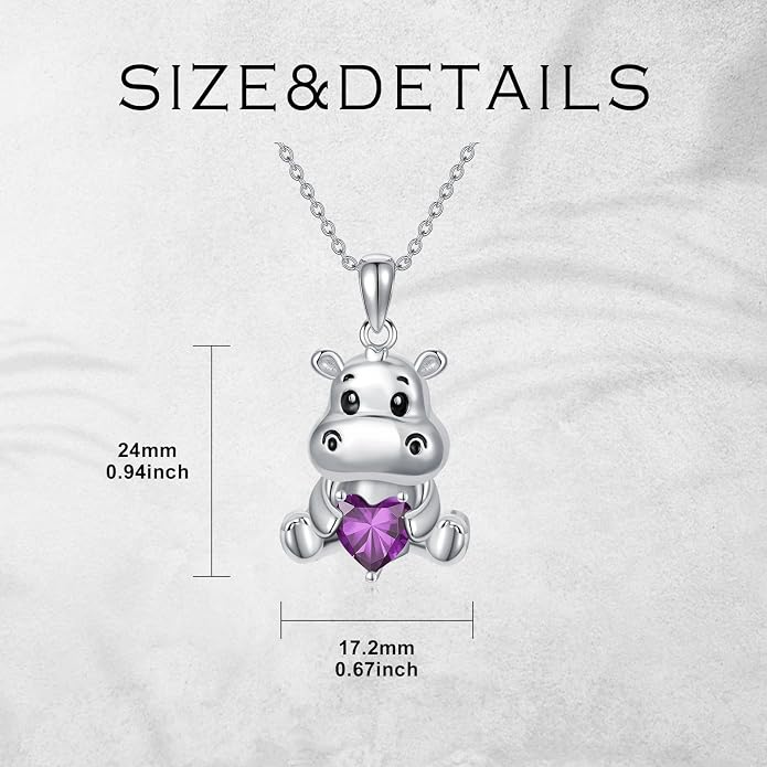 PROESS Animal Birthstone Necklace 925 Sterling Silver Otter/Axolotl/Hippo/Elephant/Dachshund/Monkey/Red Panda Pendant Necklace Animal Birthstone Jewelry Gifts for Women