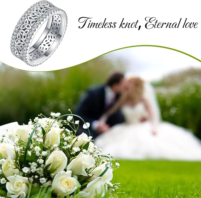 Celtic Eternity Wedding Bands Women - 925 Sterling Silver Cubic Zirconia Irish Promise Engagement for Her Size 5-9