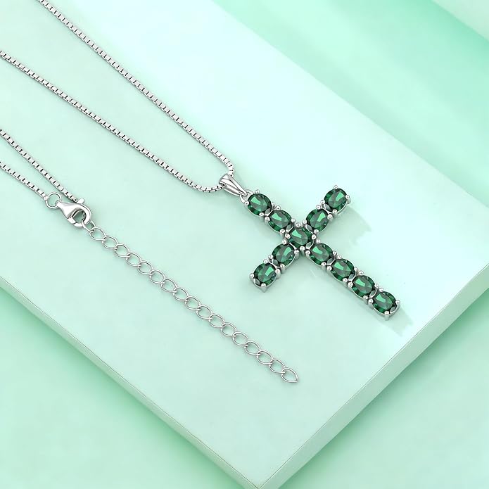 925 Sterling Silver Cross Necklace for Women Men Christian Jesus Faith Birthstone Cross Crucifix Pendant Necklaces