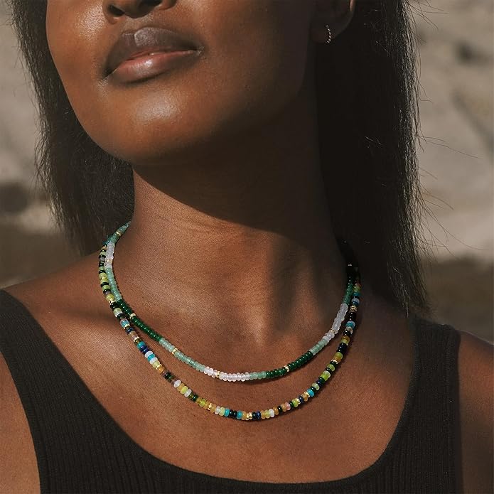 KELORIS PATH Beaded Necklace for Women, Colorful Gemstone Boho Bead Choker for Beach, Trendy Summer Natural Stone Jewelry Gifts
