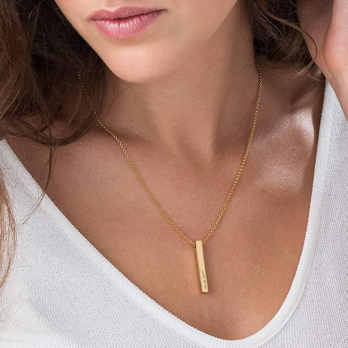 Custom Name Necklace Personalized 3D Engraved Bar 18K Gold Plated Necklace Father's Day Gifts Customized Name Jewelry Gift for Women Men
