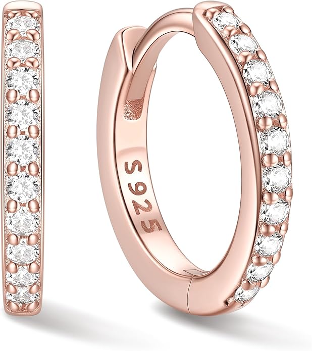 ChicSilver 925 Sterling Silver Huggie Earrings for Women 14K Gold Plated Silver Hoop Earrings for Women Hypoallergenic Small Cubic Zirconia Huggie Earring (6/8/10/12/14/16/18/20mm)