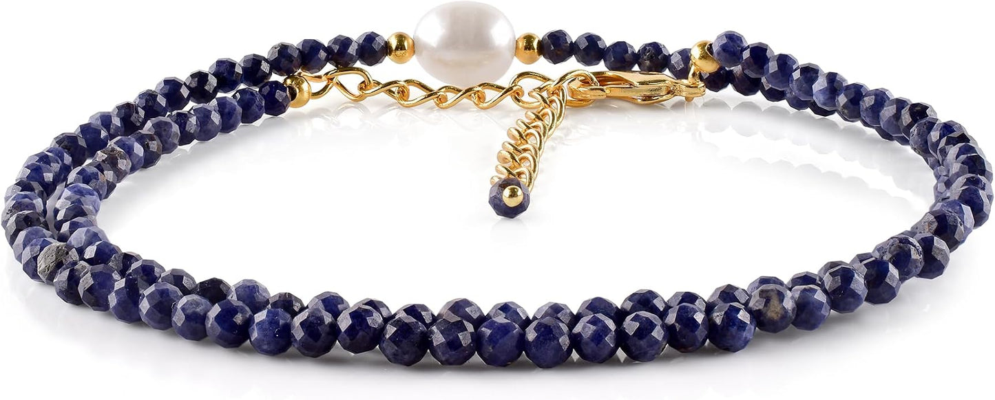 InfinityGemsArt Gemstone Gold Necklace For Women, Birthstone Natural Crystal Stone With Freshwater Pearl Beaded Jewelry, Gold Plated 18 Inch Chain
