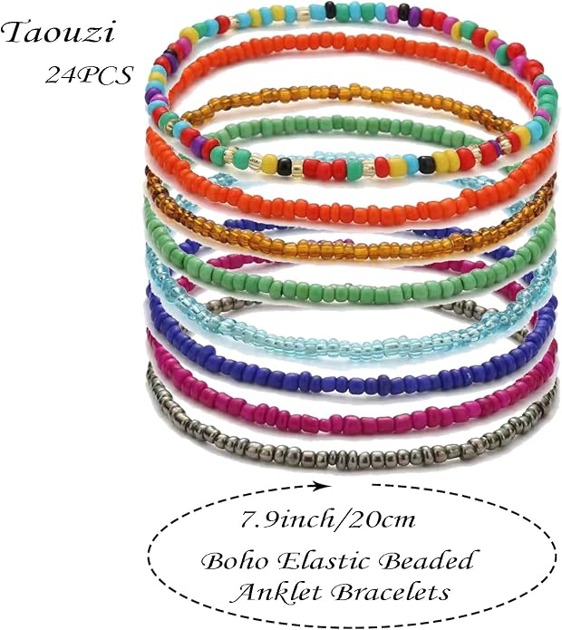 Beaded Anklets for Women Handmade Boho Beaded Ankle Bracelets Colorful Beads Foot Anklets for Women