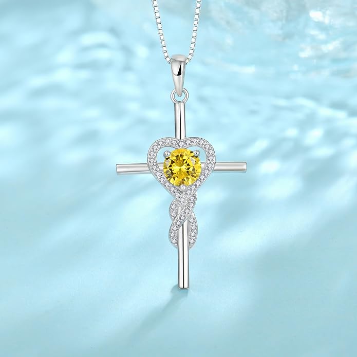 Cross Necklace for Women 925 Sterling Silver Infinity Birthstone Pendant Necklace Religious Christian Jewelry Gifts Wife Mom Her
